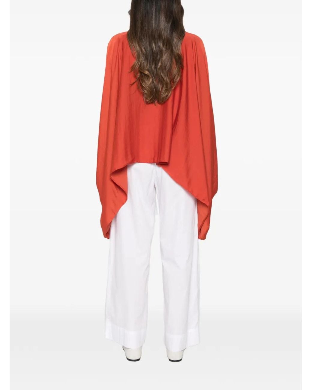 MOUTAKI Red Cape-Style Boat-Neck Blouse