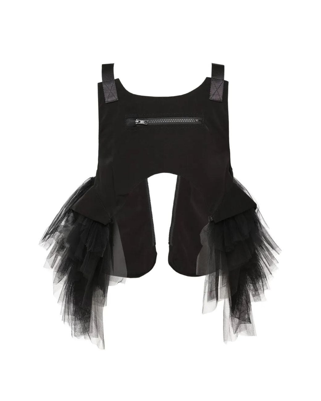 Noir Kei Ninomiya Black Tulle-Trimmed Buckled Vest