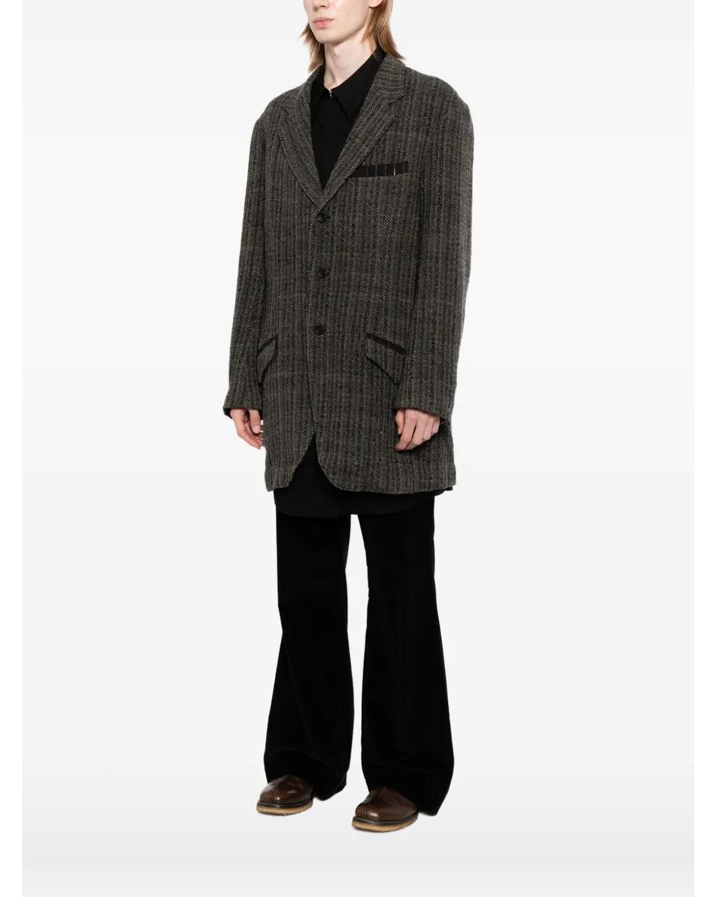 Yohji Yamamoto Gray Blazer En Cachemire À Chevrons for men