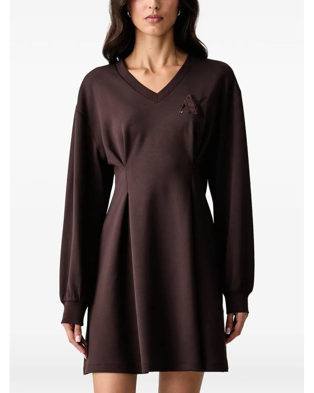 ARMANI EXCHANGE Black Sequin-Logo Pleated Dress