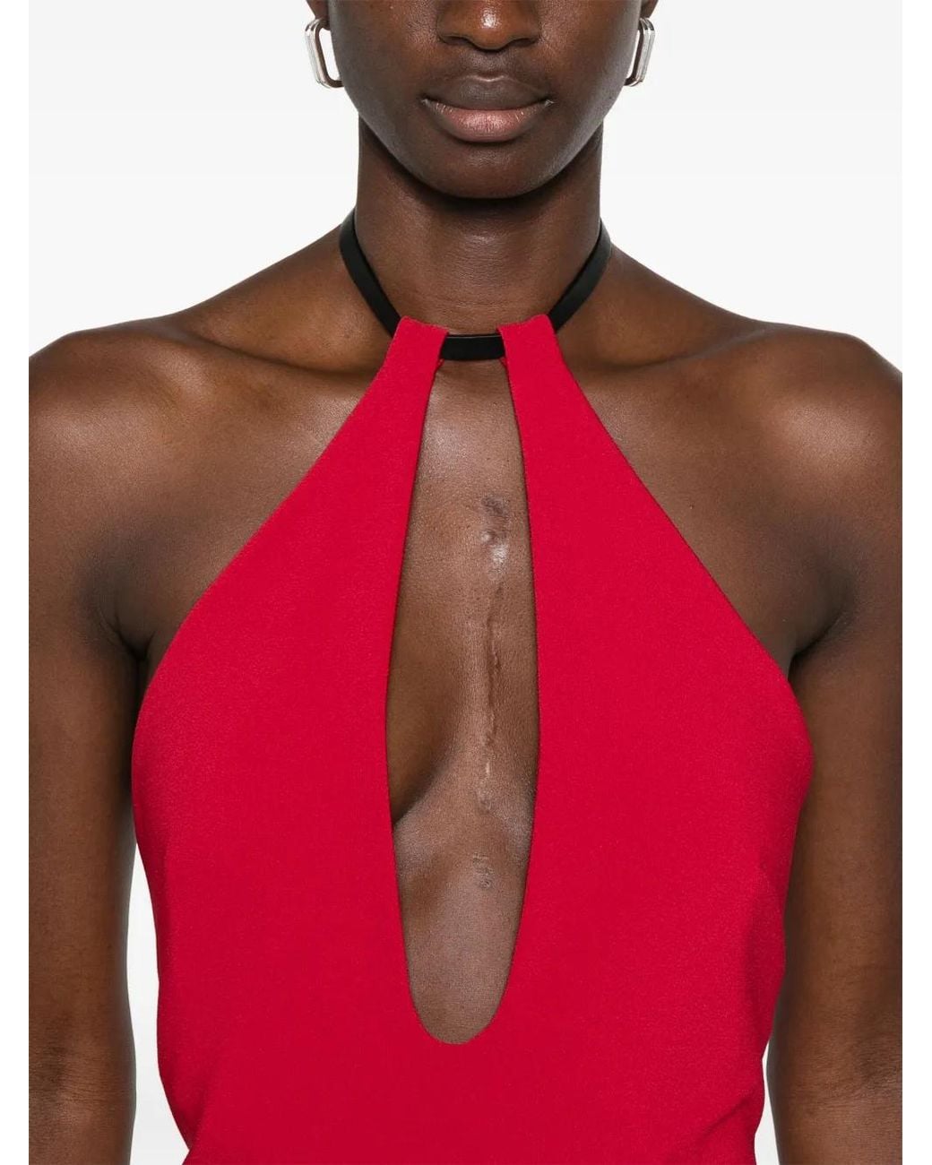 The Attico Red Buckle-Fastening Halterneck Blouse
