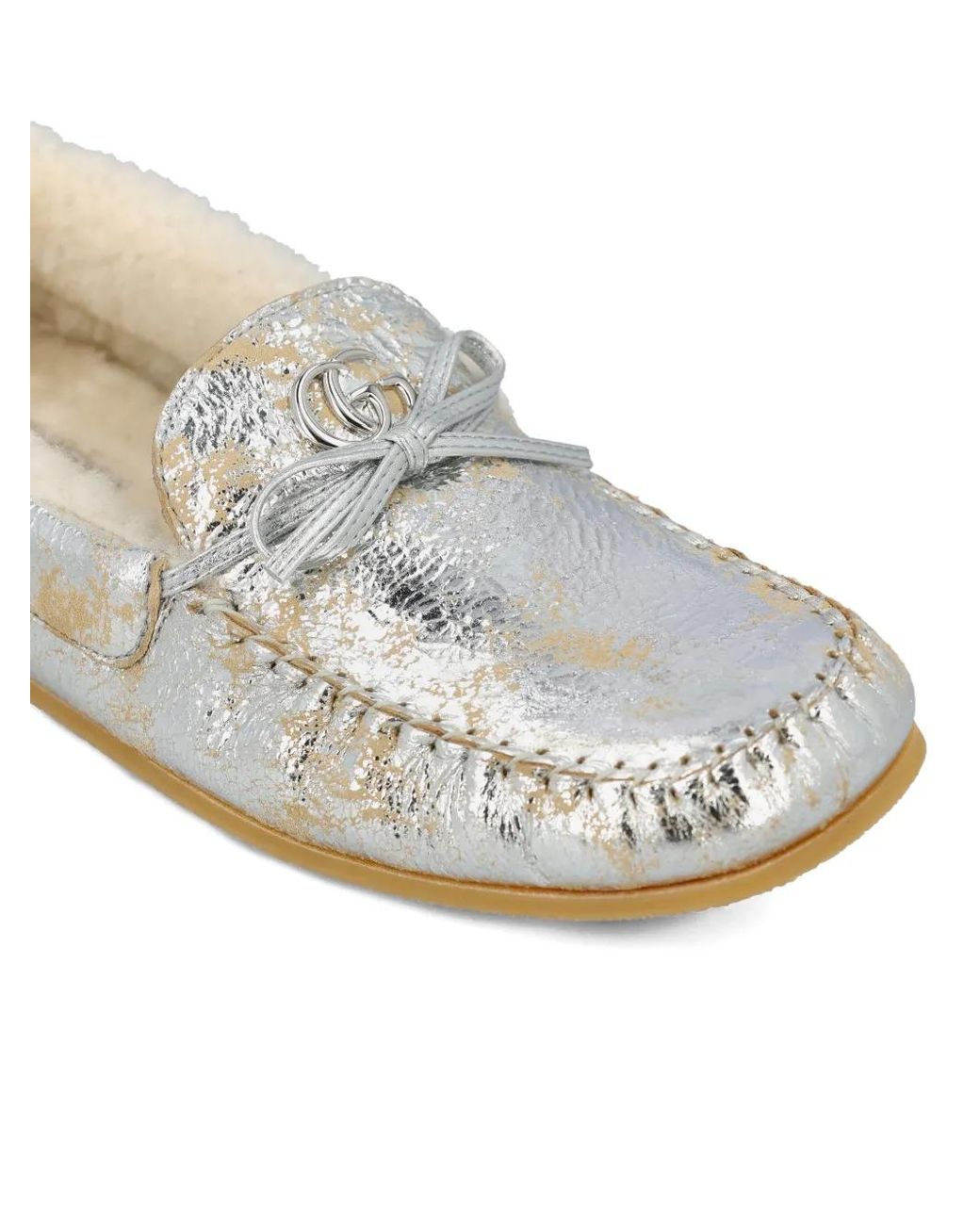 Gucci White Logo-Plaque Knot -Detail Loafers