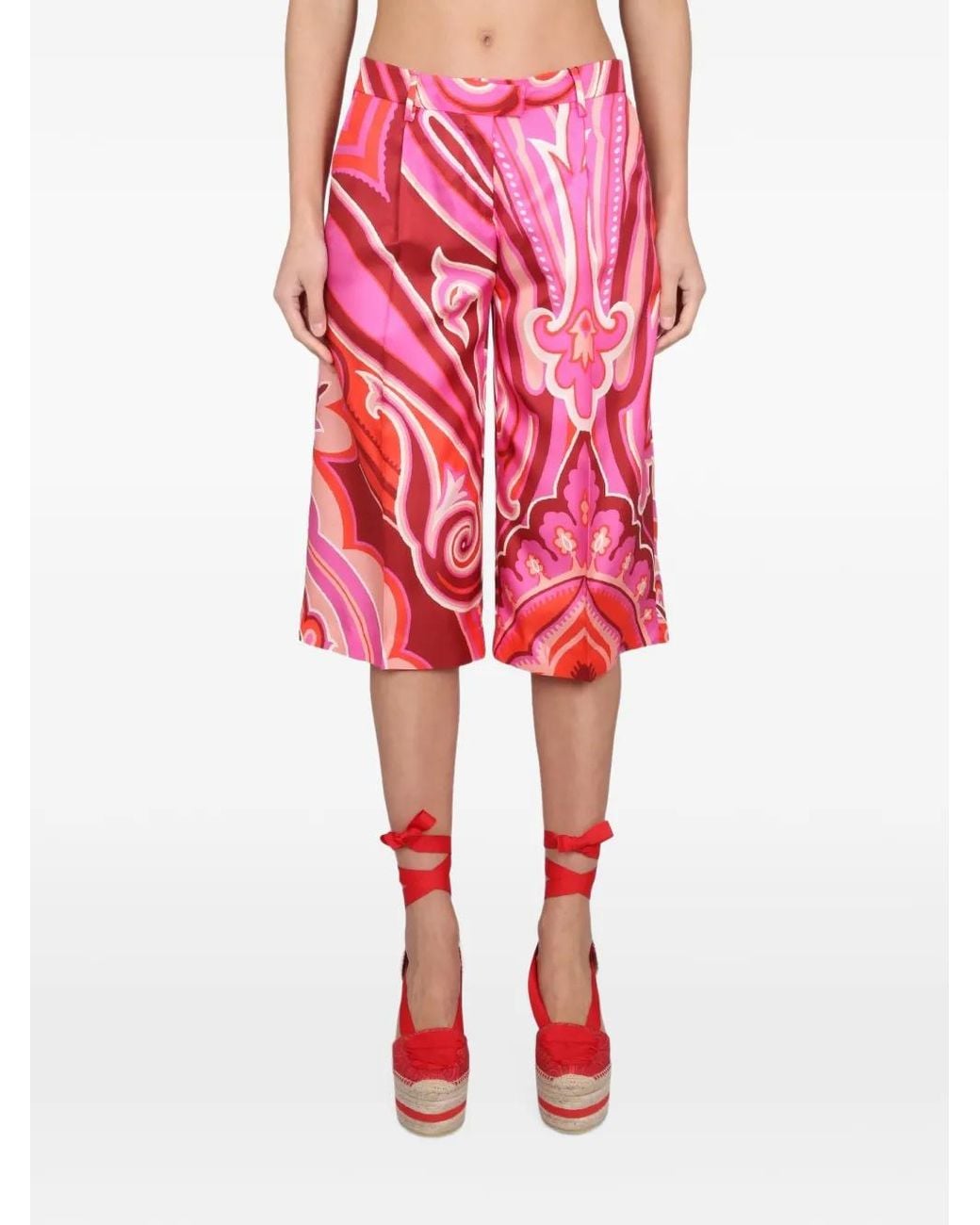 Etro Red All-Over Graphic-Print Shorts