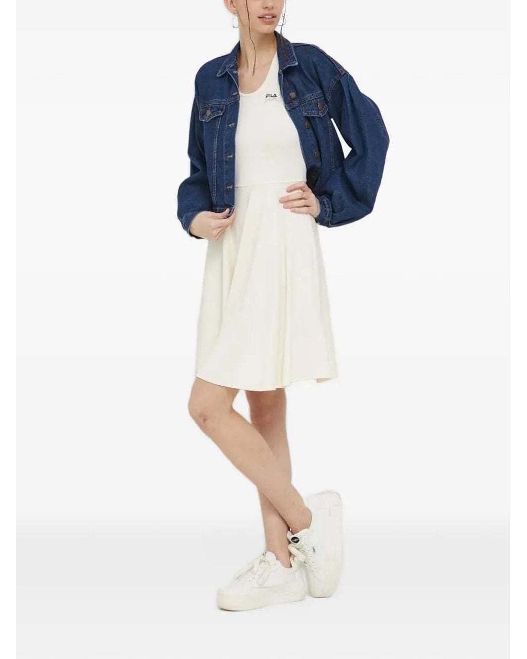 Fila Blue Logo-Patch Cross-Back Mini Dress