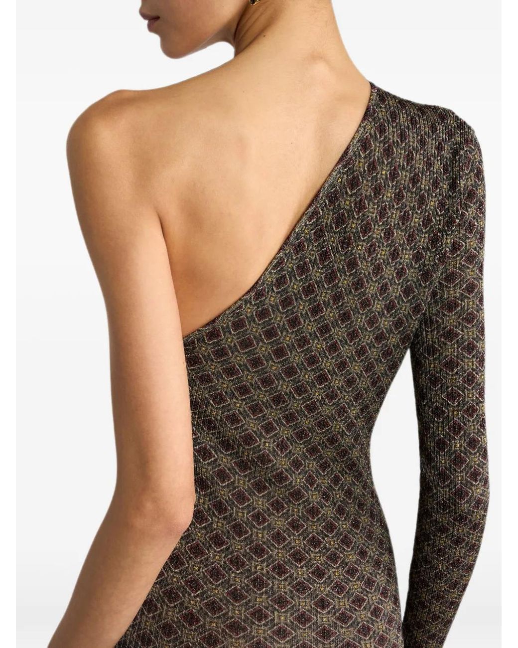 Etro Brown Robe Longue Côtelée À Motif Micro Diamant