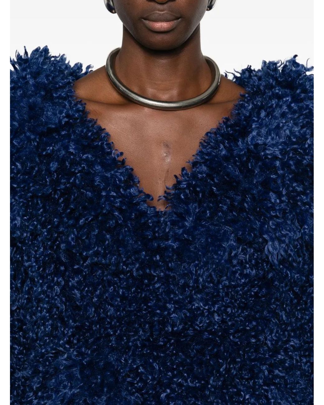 ROTATE BIRGER CHRISTENSEN Blue Faux Fur Belted Jacket