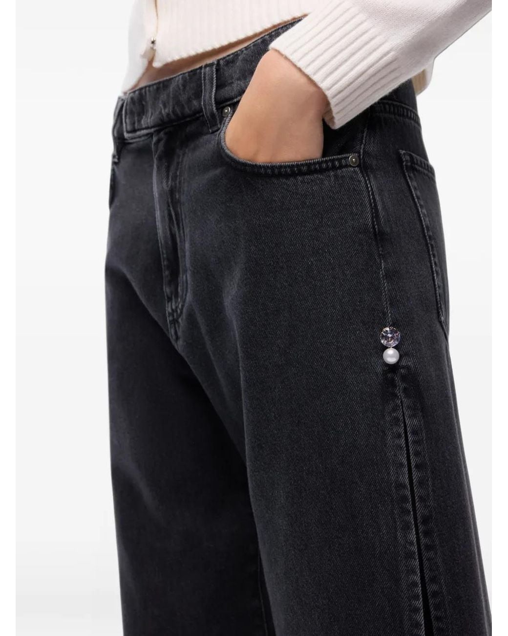 Pinko Black Wide-Leg Jeans With Side Slits