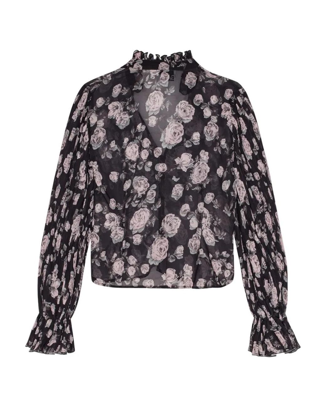 Ganni Black Floral-Print Blouse
