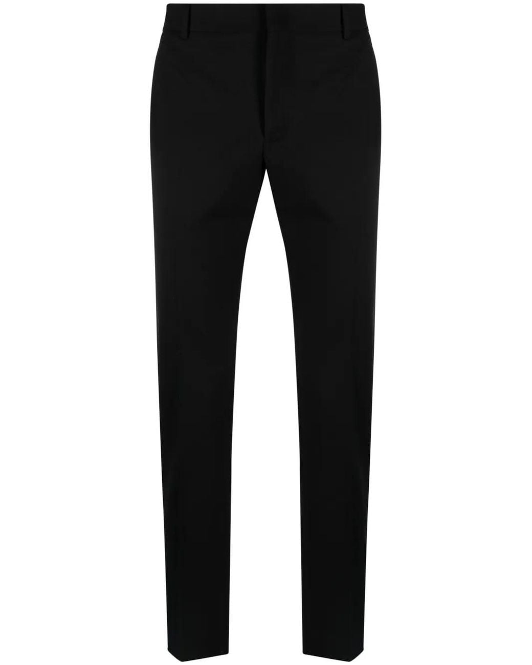 PT Torino Black Mid-Rise Slim-Cut Trousers for men