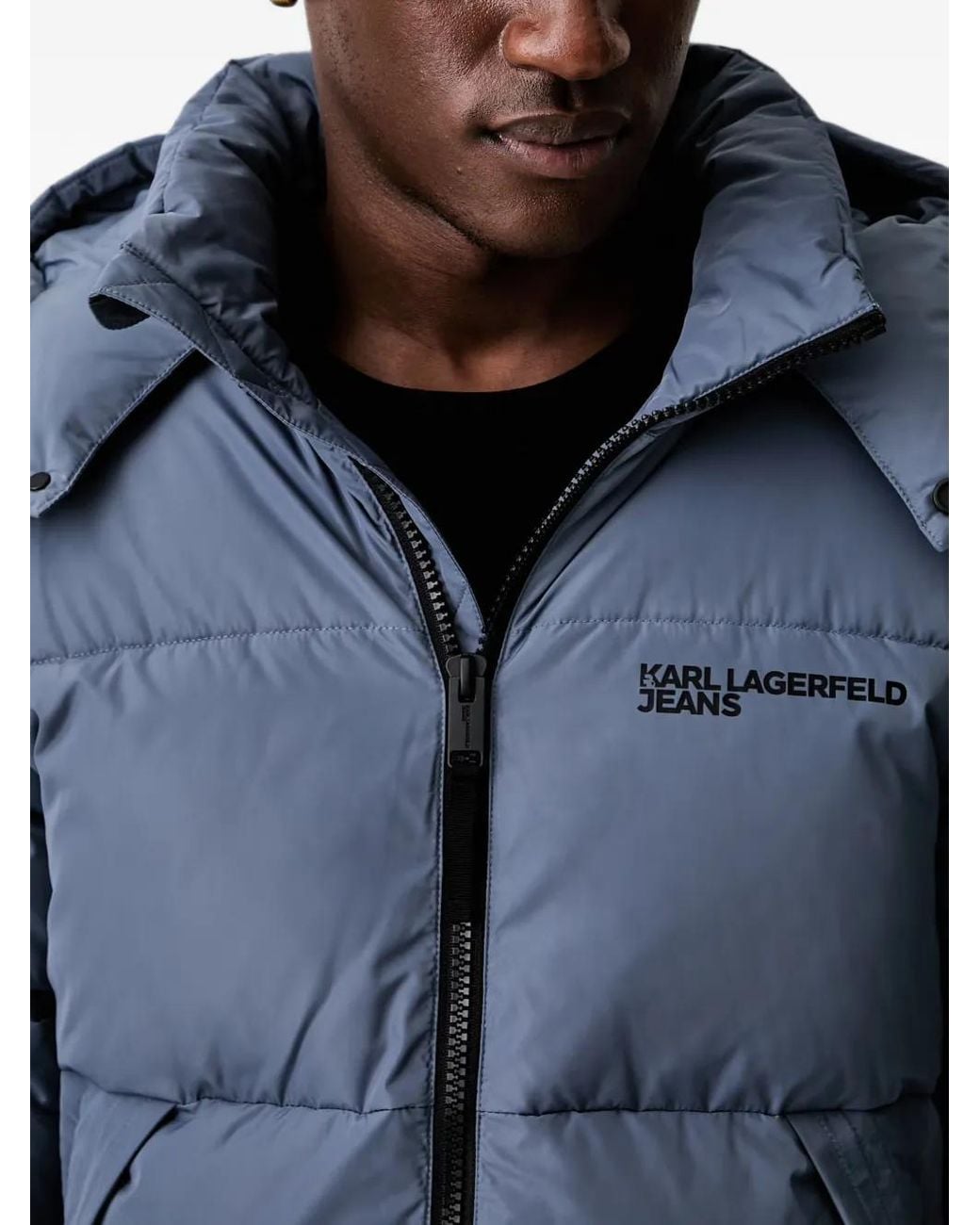 Karl Lagerfeld Blue Hooded Puffer Jacket for men