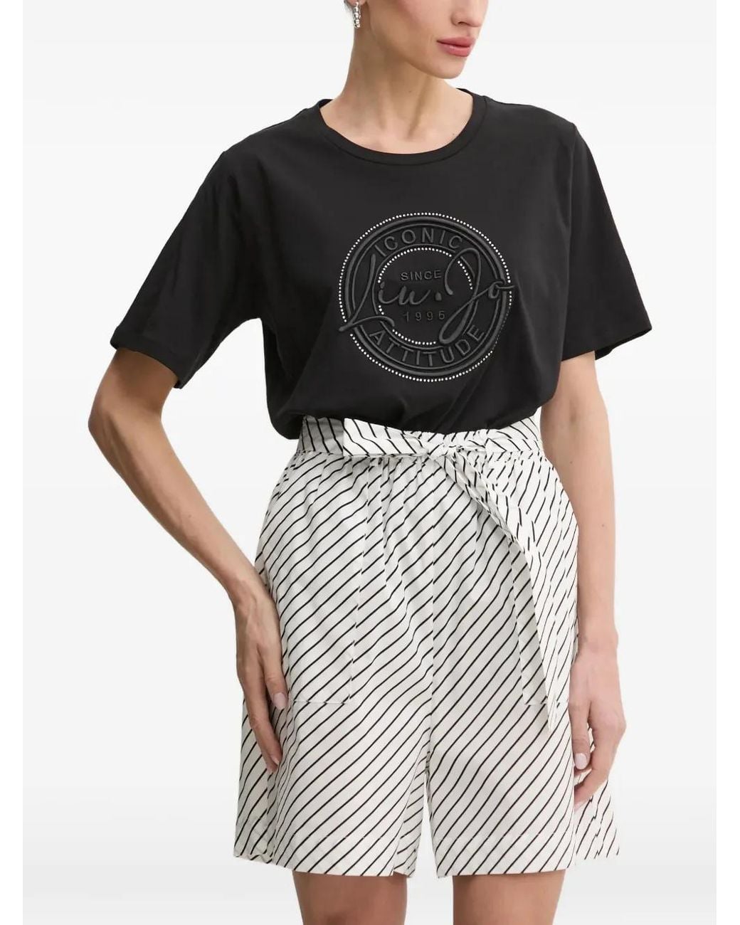 Liu Jo Black Logo-Embroidered T-Shirt