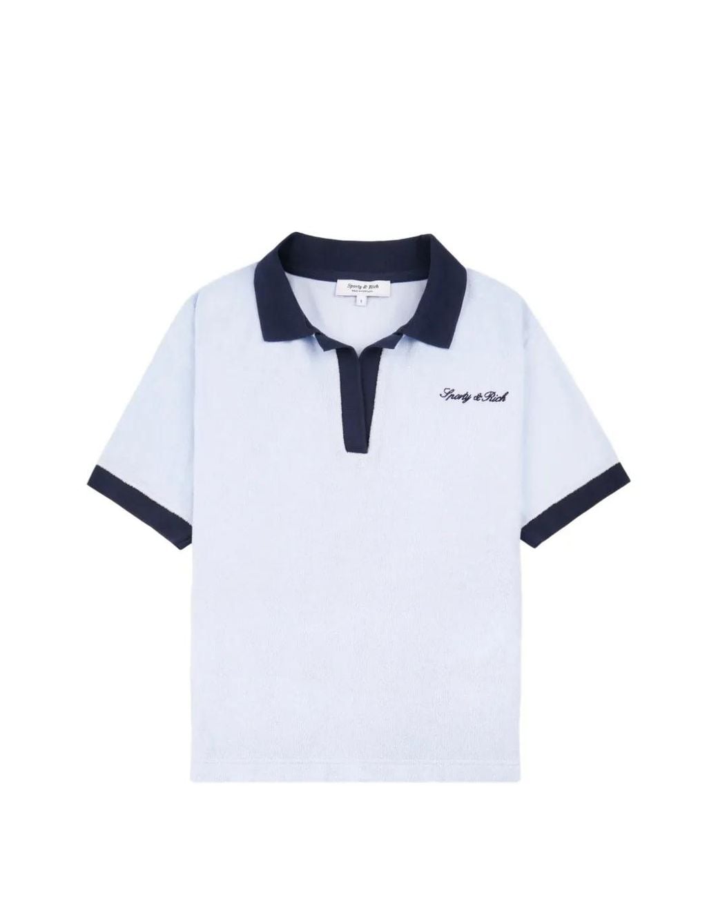 Sporty & Rich Blue Logo-Embroidered Terry Polo Shirt