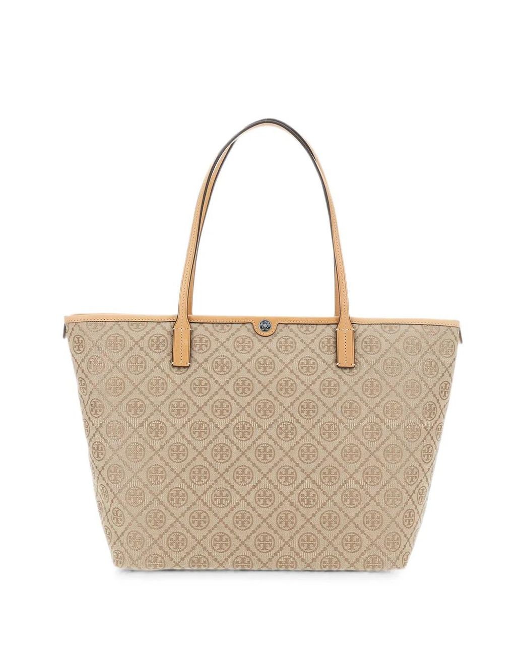 Tory Burch Natural T-Monogram Zip Tote