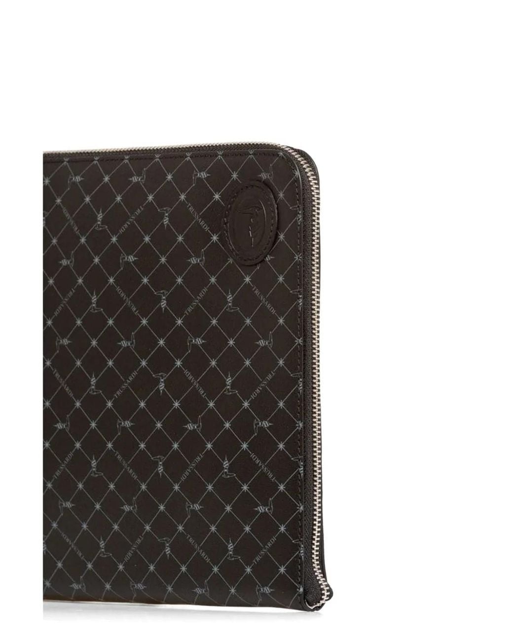 Trussardi Gray Monogram-Print Leather Clutch Bag for men
