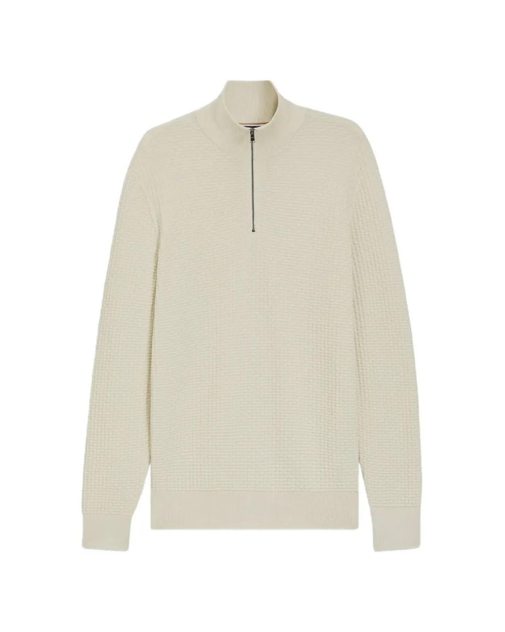Boss White Quarter-Zip Waffle-Knit Sweater for men