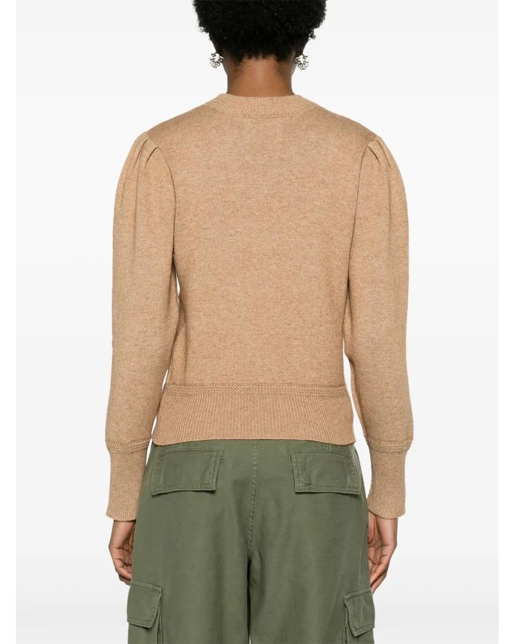 Isabel Marant Natural Cropped Sweater With Voluminous Puff Sleeves