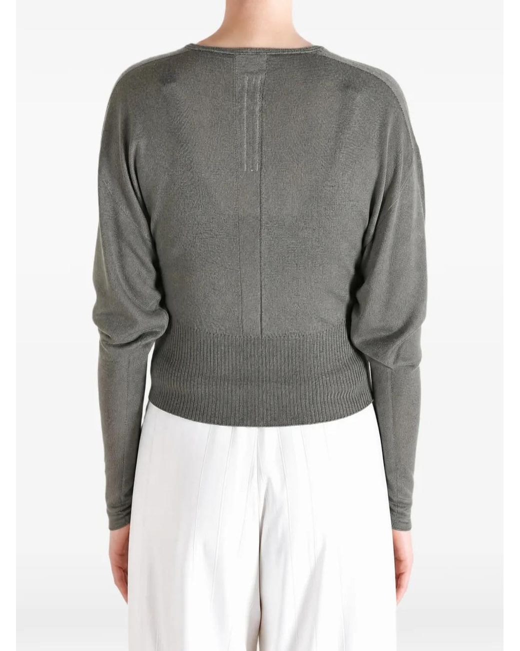 Rick Owens Gray V-Neck Ribbed-Knit Sweater