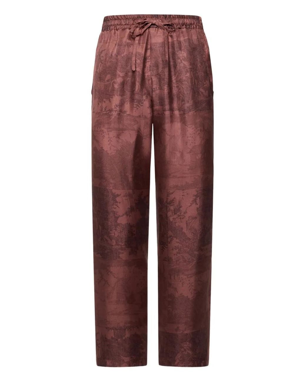 Pierre Louis Mascia Red Landscape-Print Drawstring-Waist Trousers