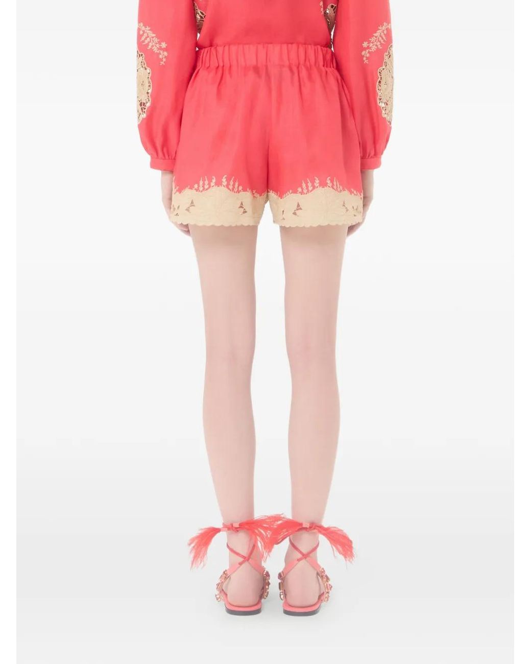 Valentino Garavani Pink Embroidered Couture Linen Shorts