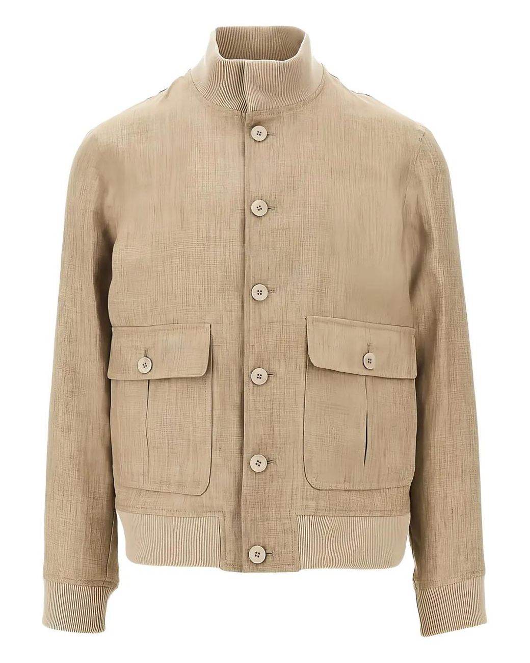 Emporio Armani Linen Bomber Jacket in Natural for Men | Lyst