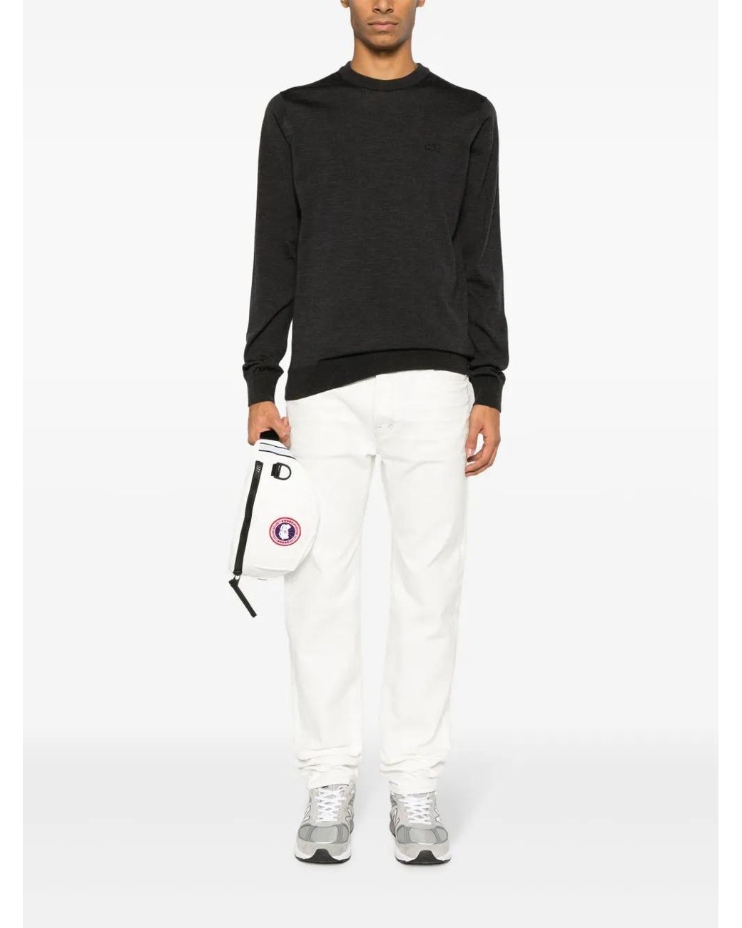 Lacoste Black Logo-Patch Crew Neck Jumper for men