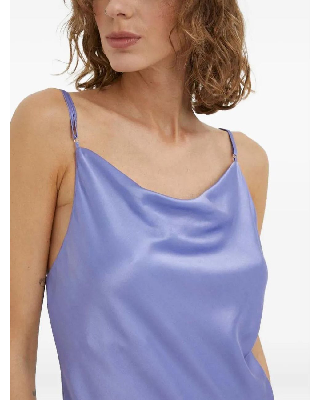 Samsøe & Samsøe Blue Spaghetti-Strap Cowl-Neck Mini Dress