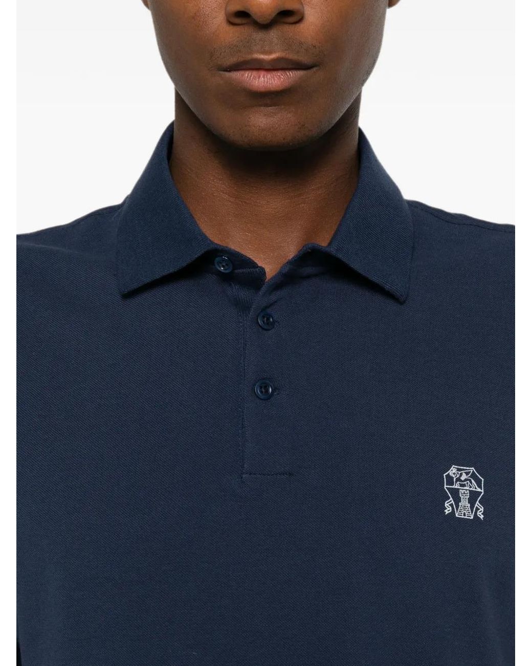 Brunello Cucinelli Blue Polo À Logo Brodé for men