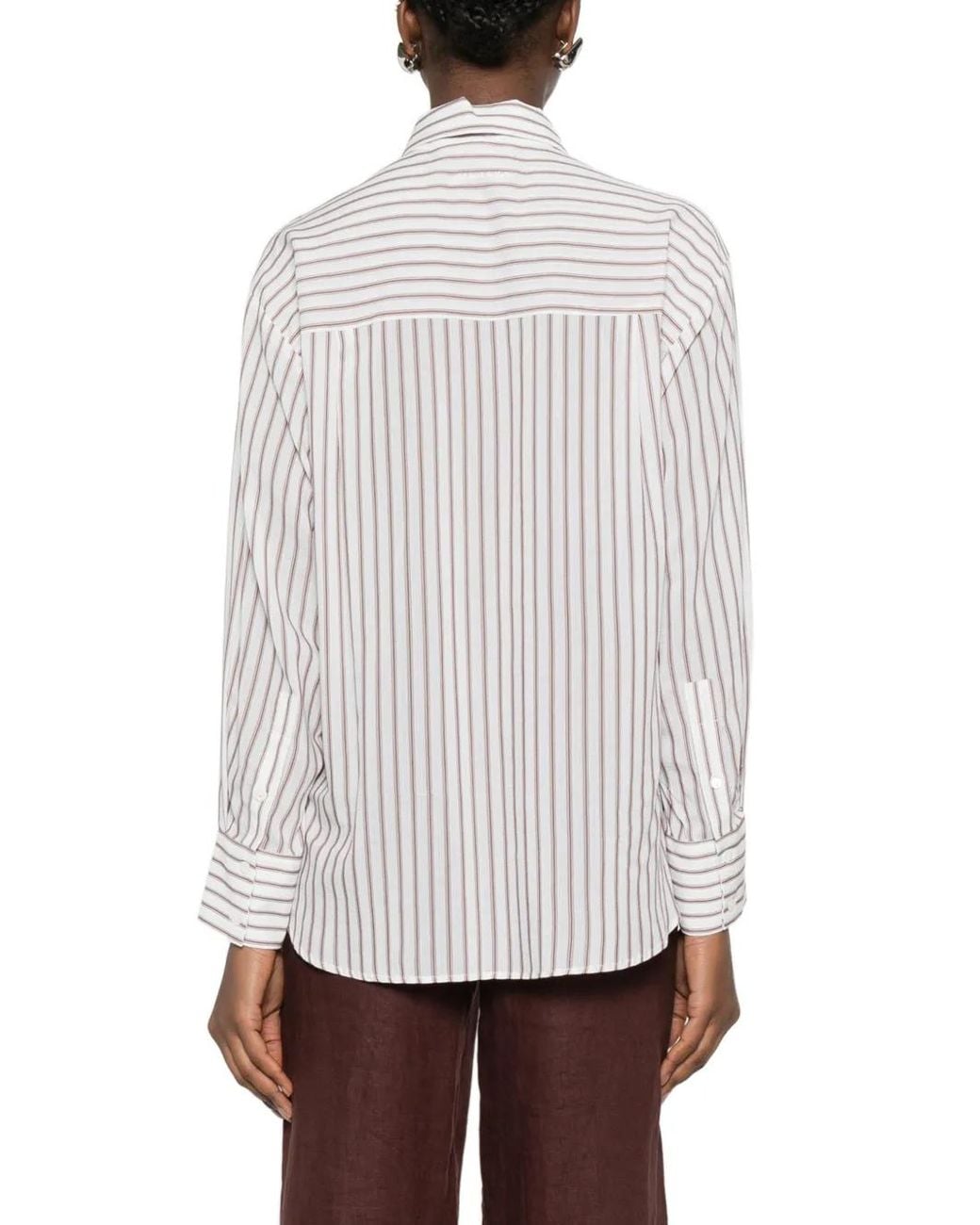 ERMANNO FIRENZE White Floral-Embroidered Striped Shirt