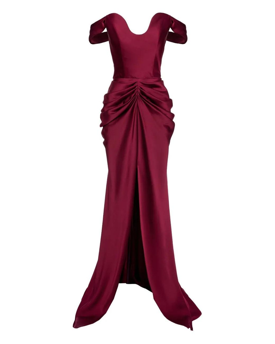 Ana Radu Red Off-The-Shoulder Draped Dress