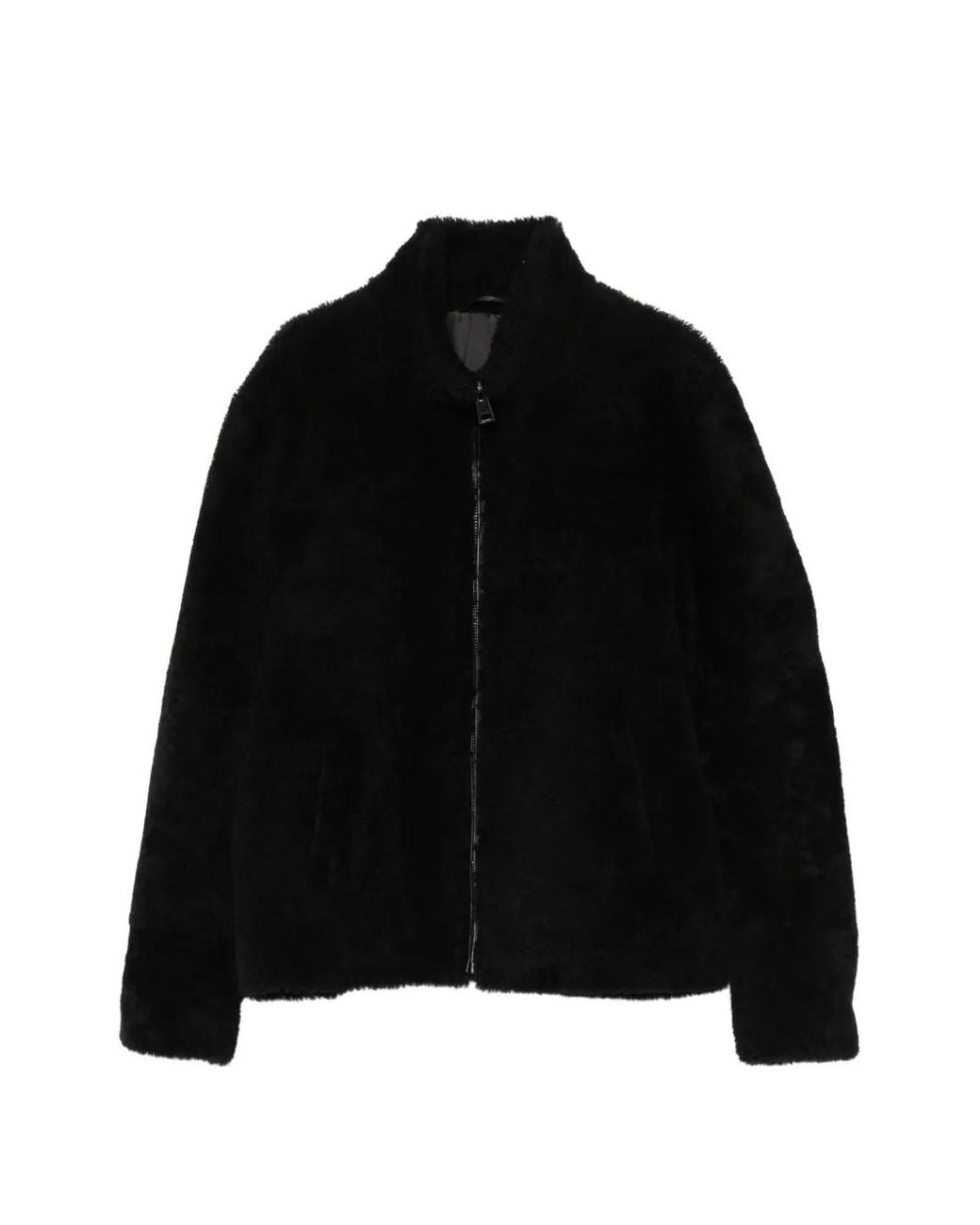 Eraldo Black Veste En Peau Lainée À Col Montant for men