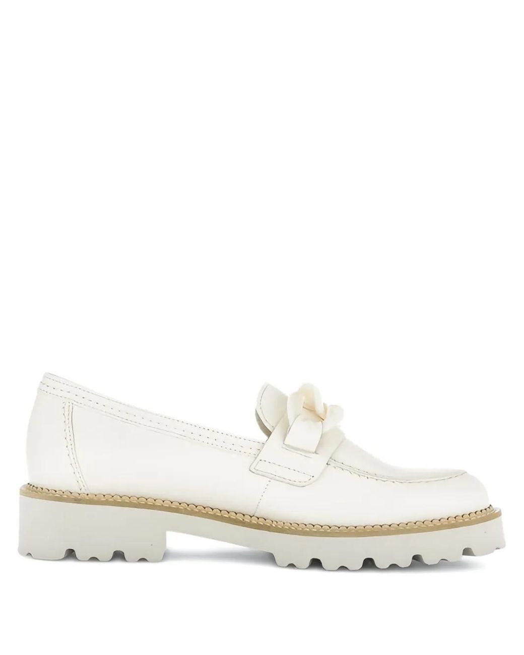 Gabor White Chain-Link Leather Loafers