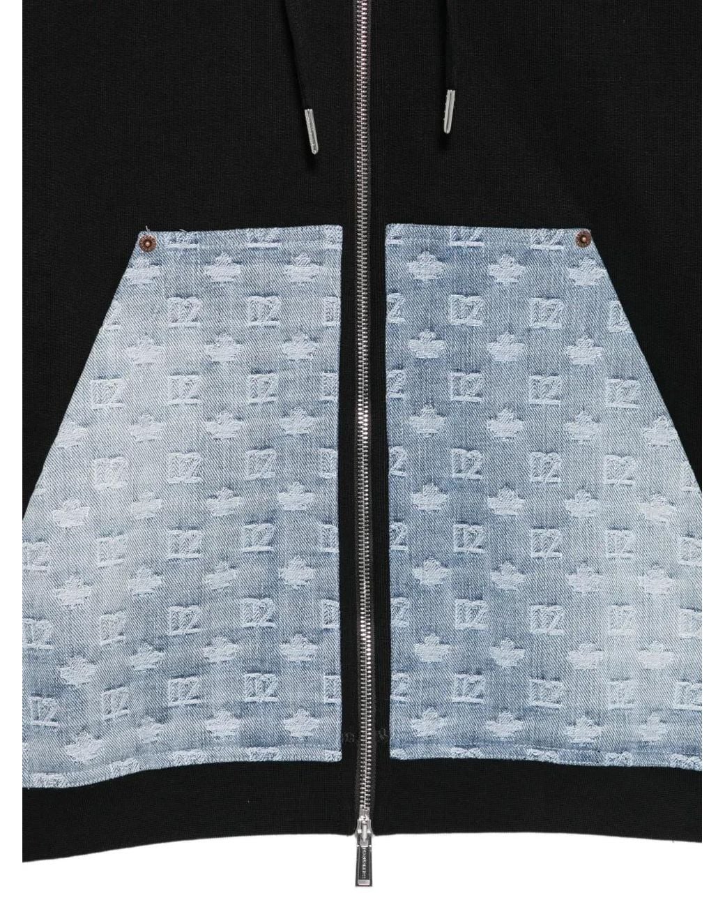 DSquared² Black Monogram-Pattern Hoodie for men