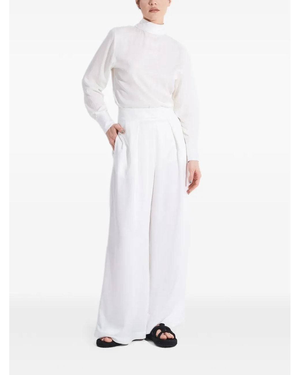 Tessitura Body Couture White Wide-Leg High-Waisted Trousers