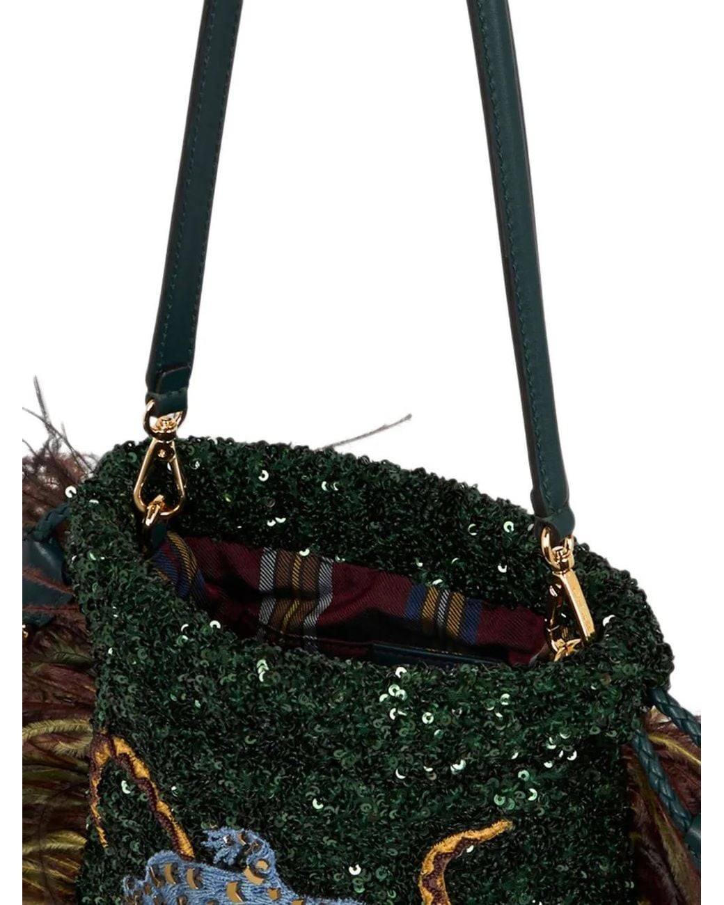 Etro Black Small Sequined Kalispera Bag With Feather And Animal Embroidery
