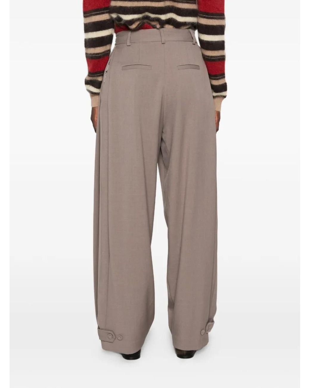 SOLOTRE Gray Pleated Button-Cuff Trousers