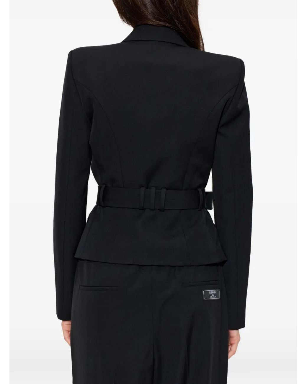 Balmain Black Blazer En Laine À Taille Ceinturée