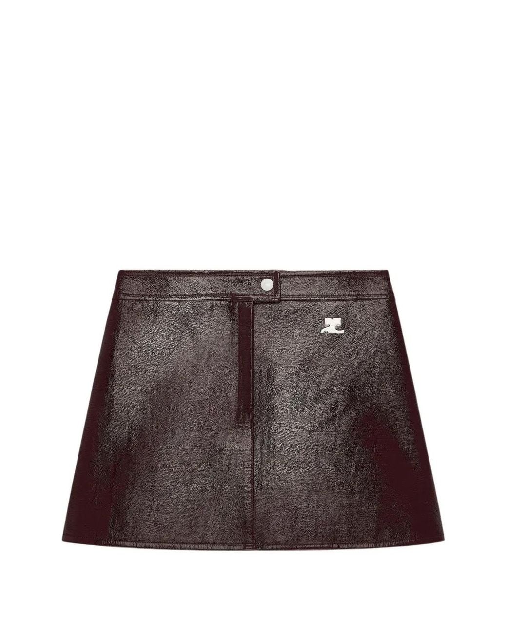 Courreges Brown Vinyl-Effect Mini Skirt With Logo Patch