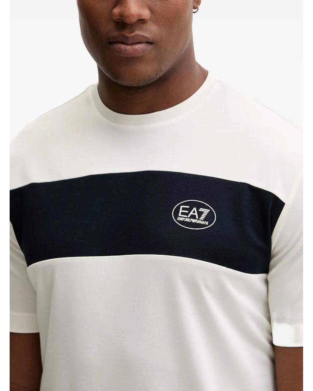 EA7 White Logo-Patch Panelled T-Shirt for men