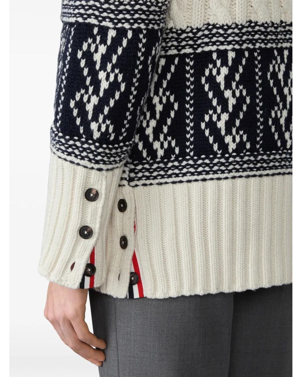 Thom Browne Gray Chunky Cashmere Fair Isle Jacquard Duffle Jacket for men