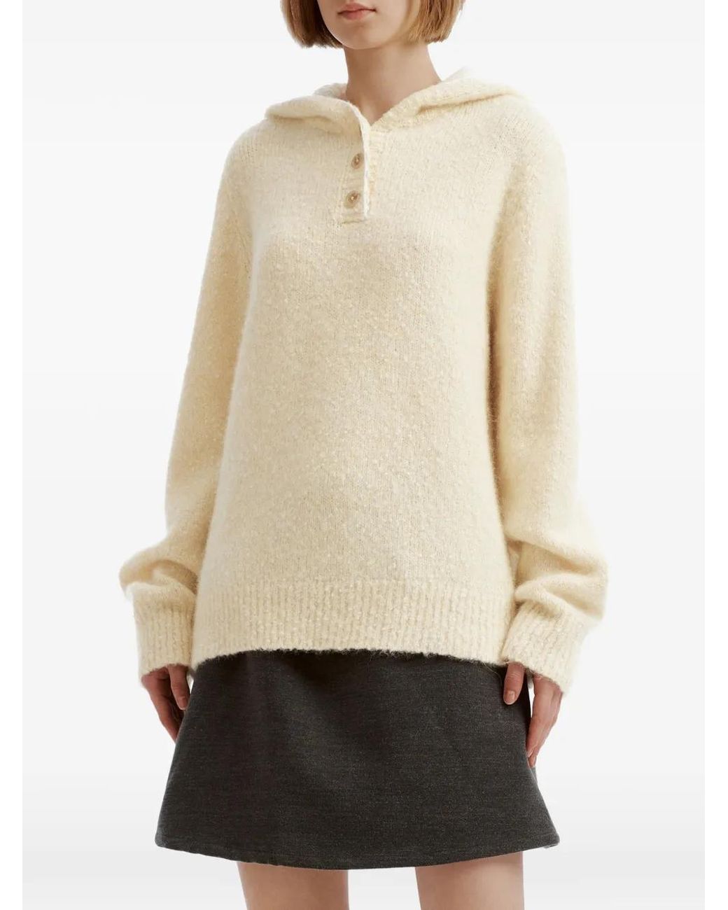 B+ AB White Button-Up Hooded Sweater