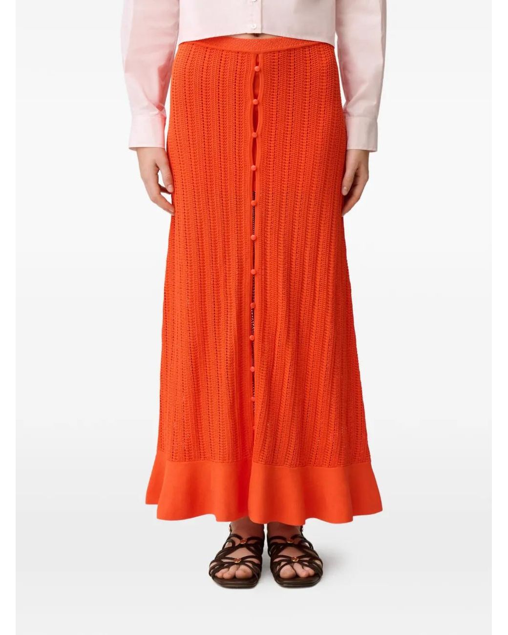 Claudie Pierlot Red Long Crochet Skirt