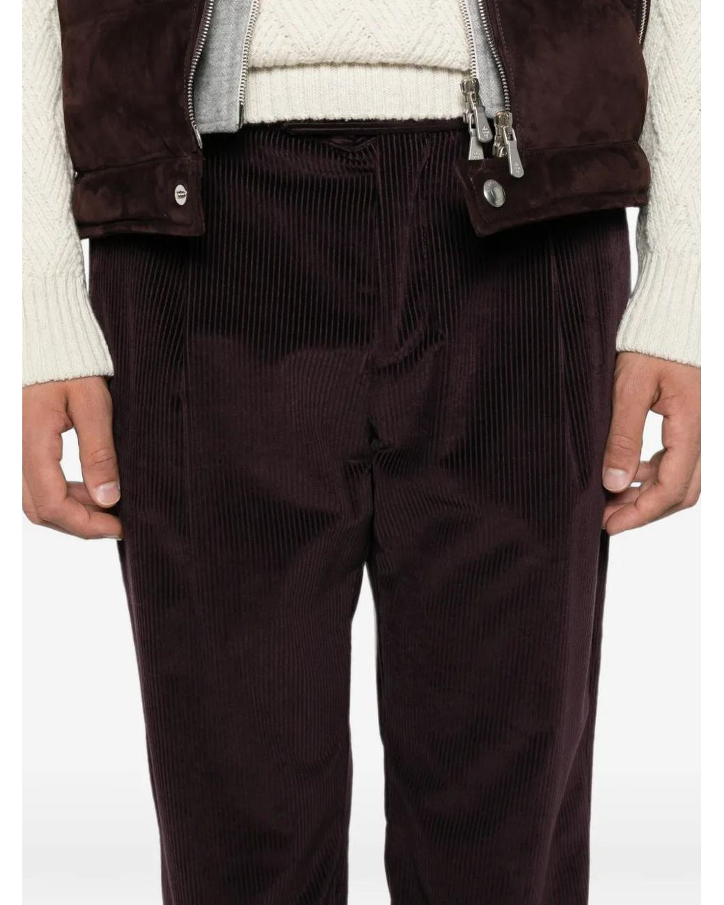Eleventy Black Pleated Corduroy Trousers for men