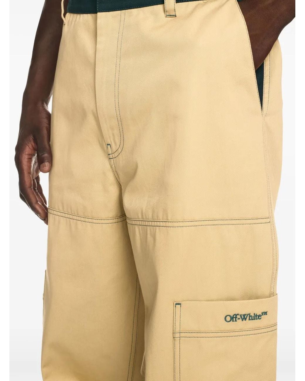 Off-White c/o Virgil Abloh Yellow Contrasting Waistband And Stitch Cargo Pants for men