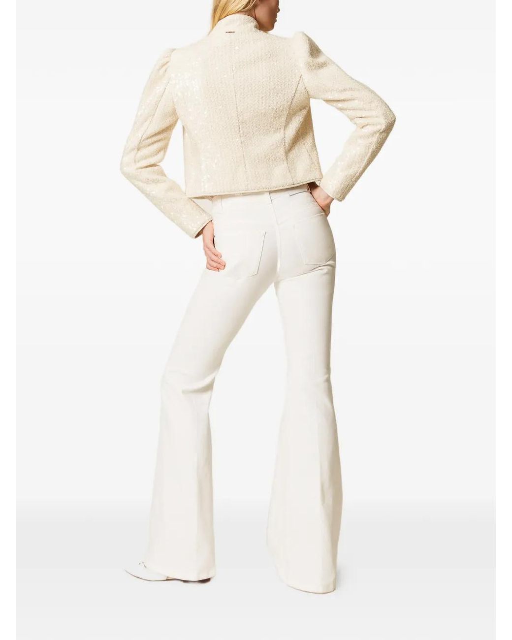 Twinset White Cotton Bull Flared Trousers