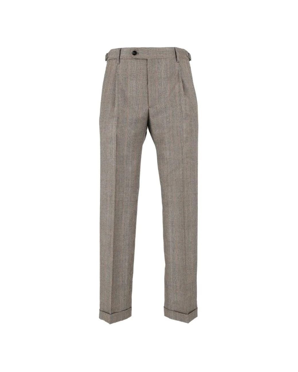 Berwich Gray Check-Pattern Pleated Trousers for men