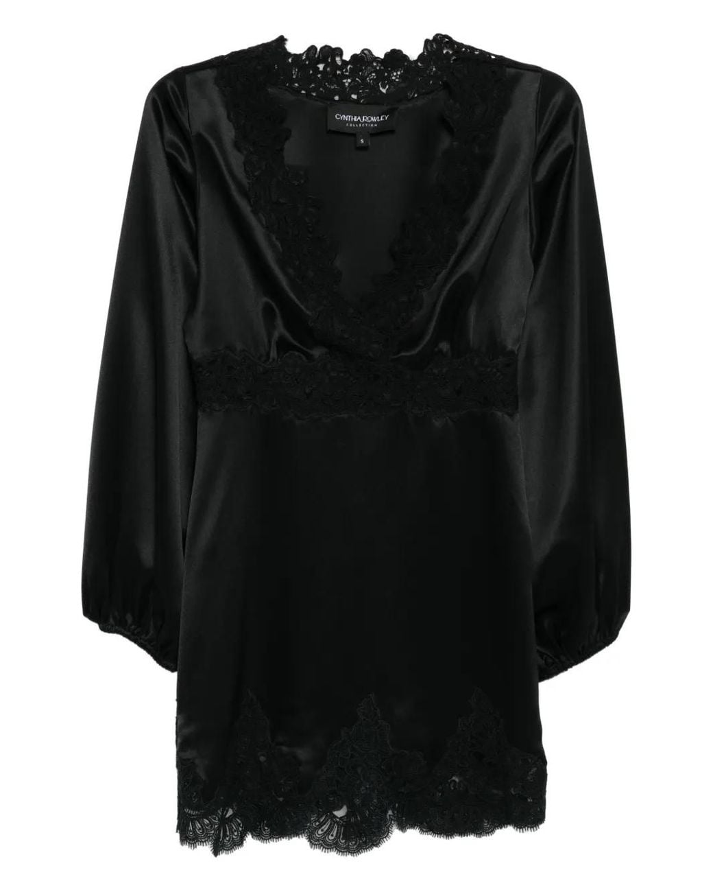Cynthia Rowley Black Satin Lace Mini Dress