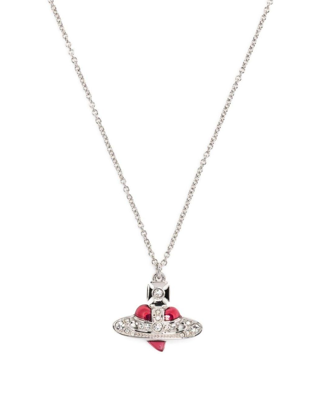 Vivienne Westwood DIAMANTE Heart Orb Necklace Red/Silver From Japan