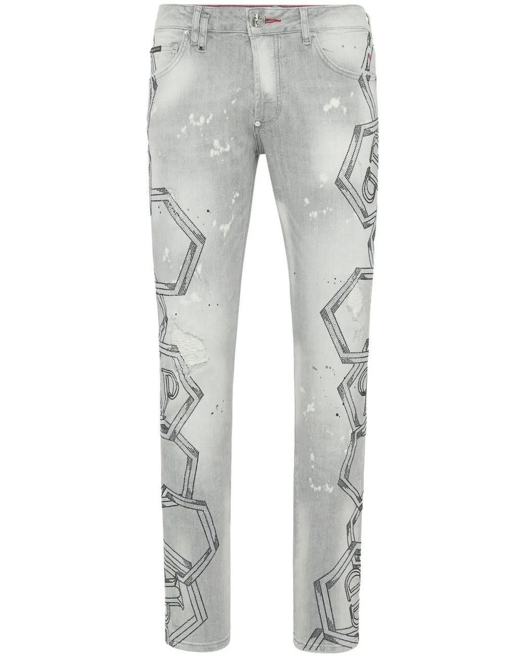 Philipp Plein Gray Crystal-Embellished Jeans for men
