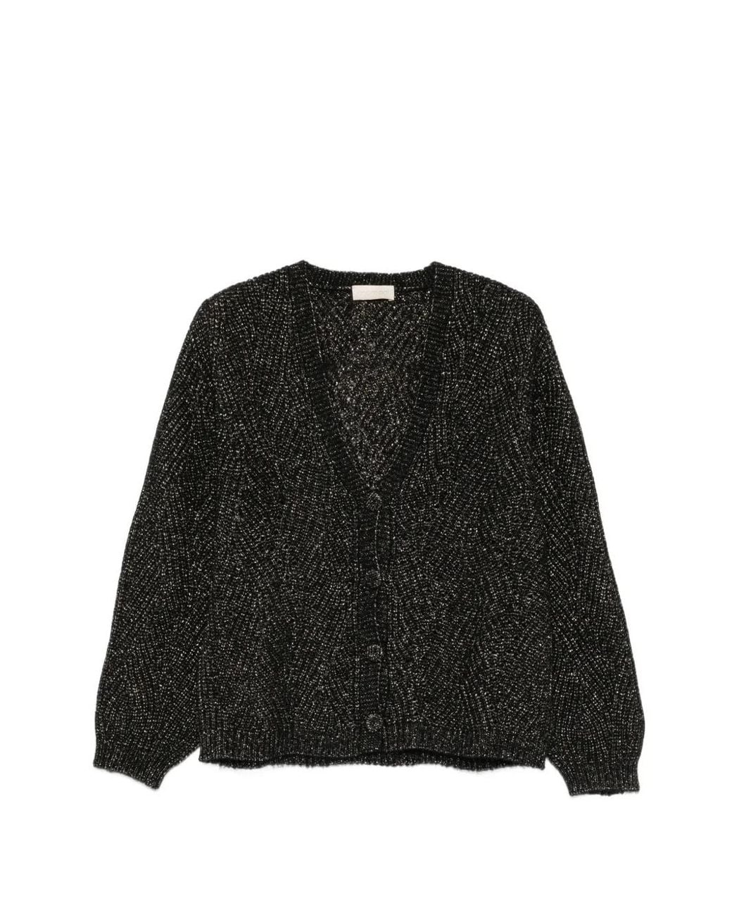 Momoní Black Saiki Metallic-Effect V-Neck Wool Cardigan
