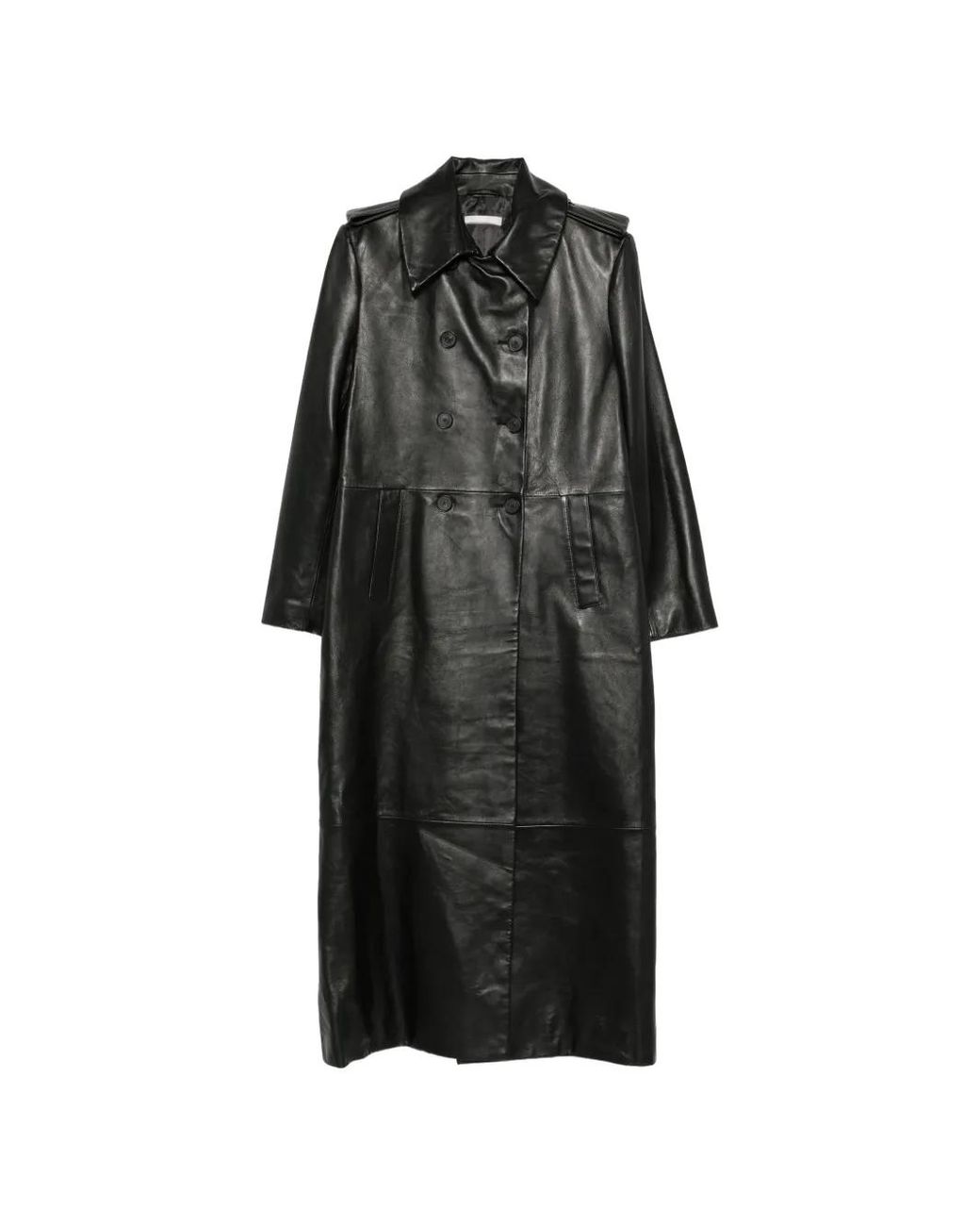 Liviana Conti Black Manteau En Cuir À Boutonnière Croisée